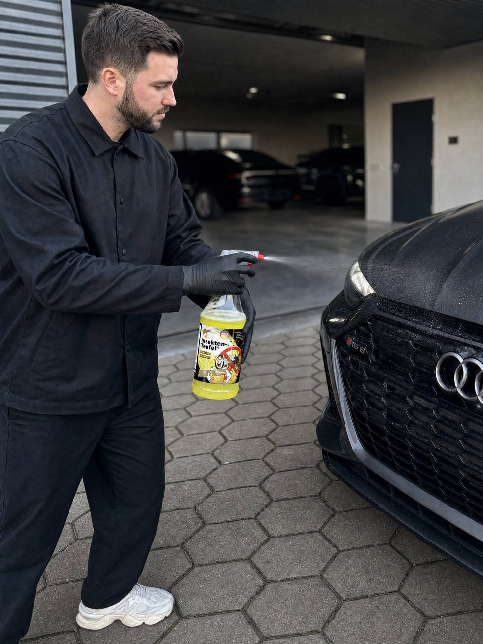 Detailing1 Hero: Insektenentferner — TUGA Insekten-Teufel an Audi-Front (Mobile)