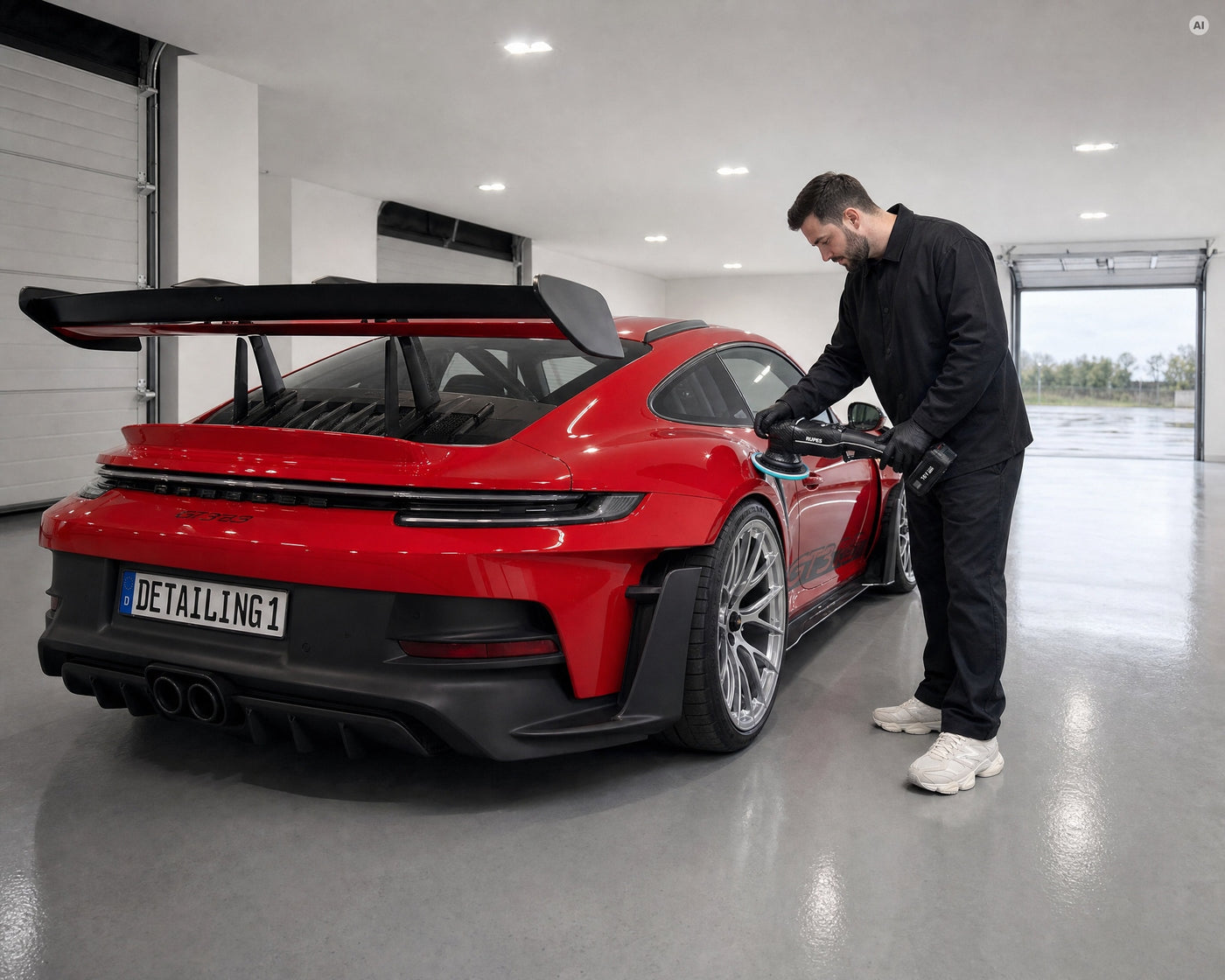 Detailing1 Hero: Poliermaschinen — Rupes BigFoot HLR21 iBrid am Porsche 911 GT3 RS (Desktop)