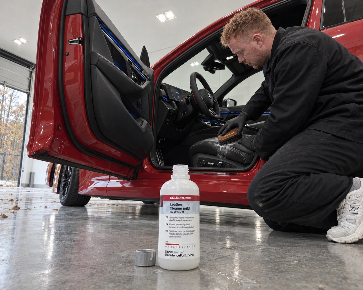 Detailing1 Hero : nettoyant cuir — nettoyer le cuir lisse d’une BMW avec COLOURLOCK Leather Cleaner Mild (Desktop)