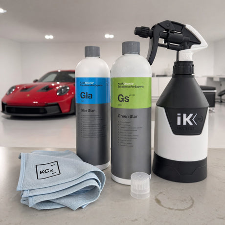 Detailing1 Auto-Reinigungsset "Innenraum" — Koch-Chemie Green Star „Gs“ 1 Liter + Dosing Cap + Koch-Chemie Glas Star „Gla“ 1