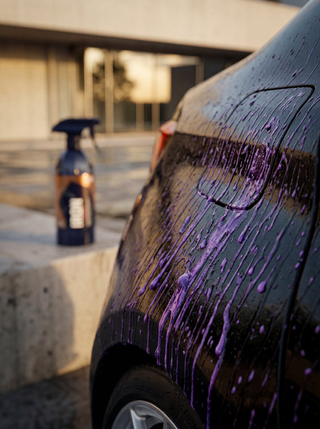 GYEON Q²M Iron violetter Farbumschlag auf Lackoberfläche als Nahaufnahme