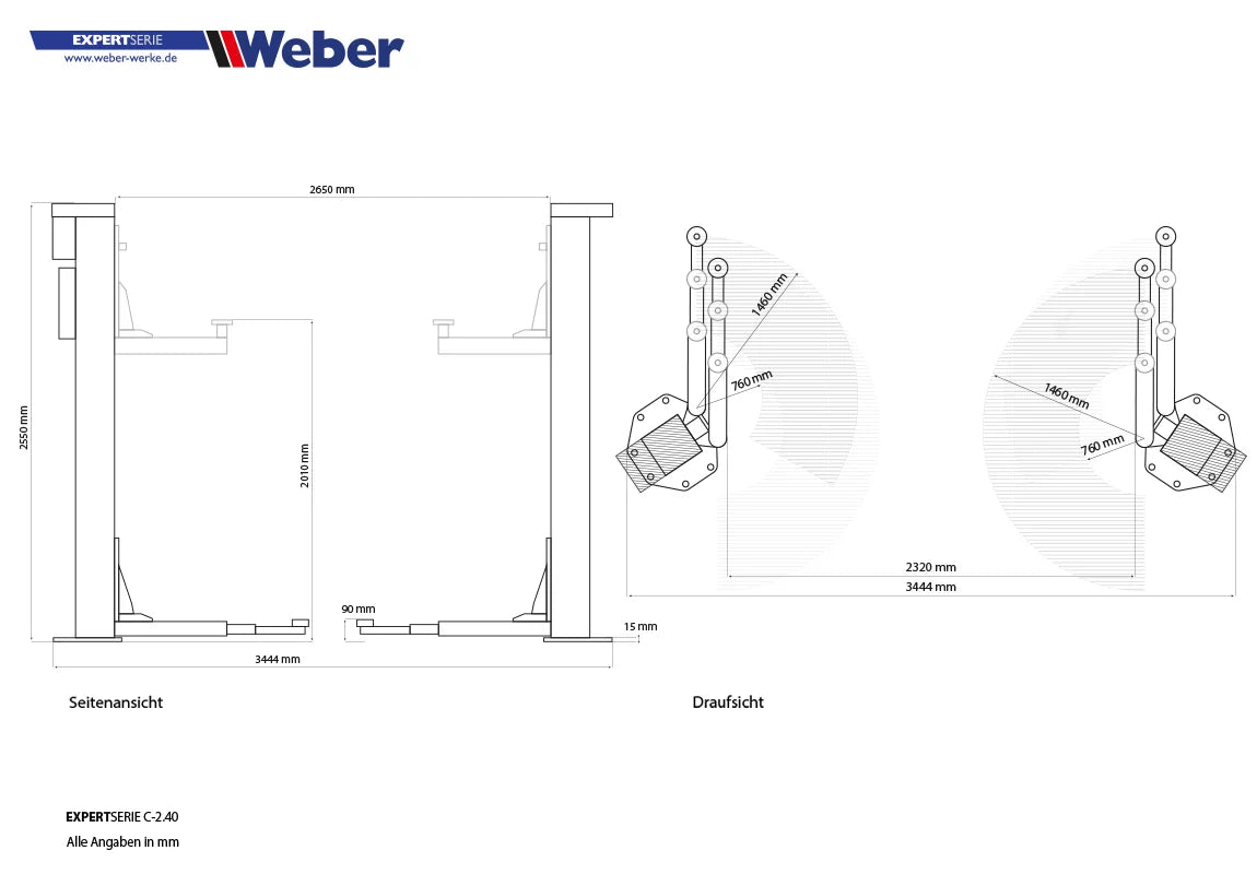 2-Säulen Spindel-Hebebühne "C-2.40" Weber-Expert-Serie für 4000kg