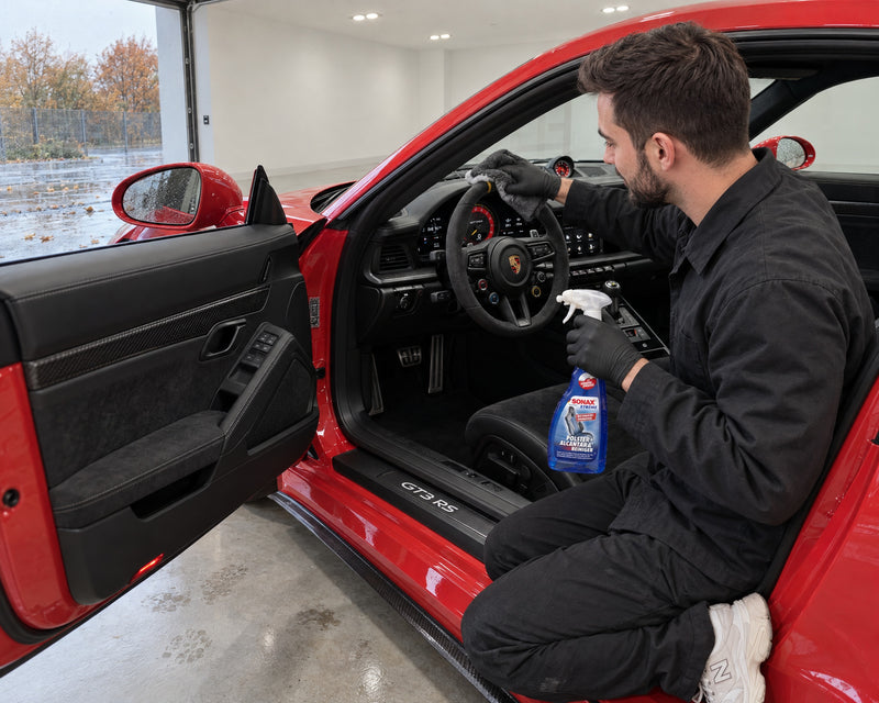 Detailing1 Hero : nettoyant textile — nettoyer un volant en Alcantara avec SONAX XTREME Polster+AlcantaraReiniger (Desktop)