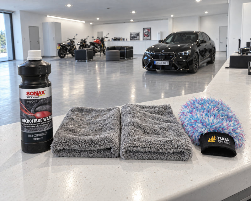 Detailing1 SONAX PROFILINE Microfibre Wash Mikrofaserwaschmittel — Microfibre Wash, Aqua Trockentuch, A1 DAS TUCH und TUGA Wa