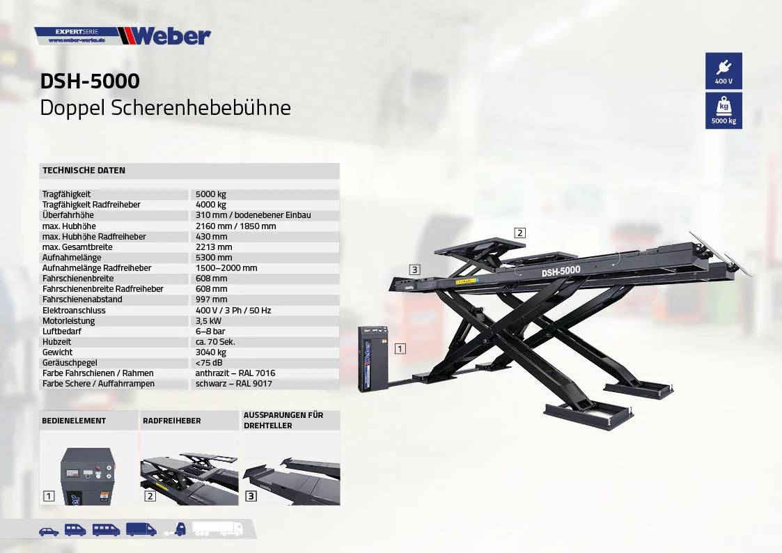 Doppel-Scherenhebebühne "DSH-5000" Weber-Expert-Serie für 5000kg